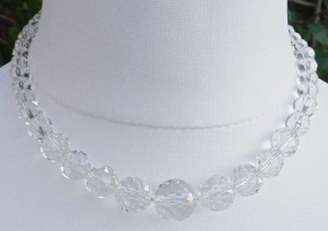 Vintage Faceted Round Clear Glass Bead Necklace